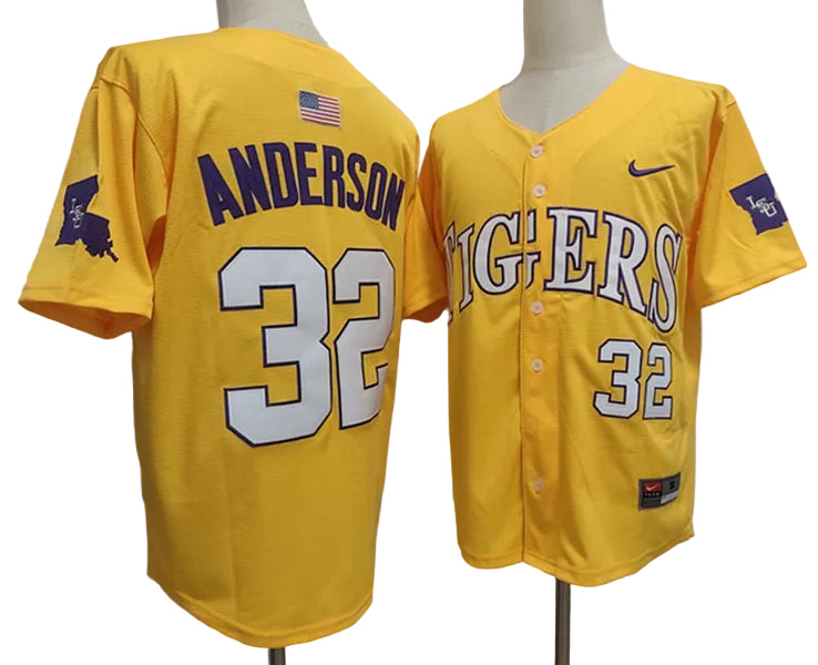 Custom Kade Anderson #34 LSU Tigers Gold White Purple Limited Baseball Jersey -All Stitched