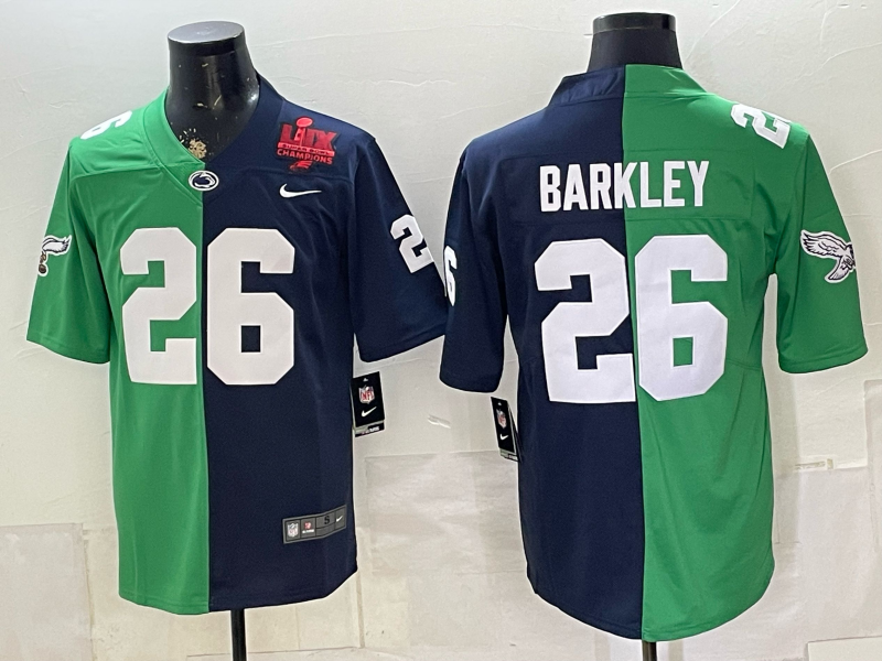 Custom Saquon Barkley Philadelphia Eagles Split White Green Stitched Baseball Jersey -All Stitched