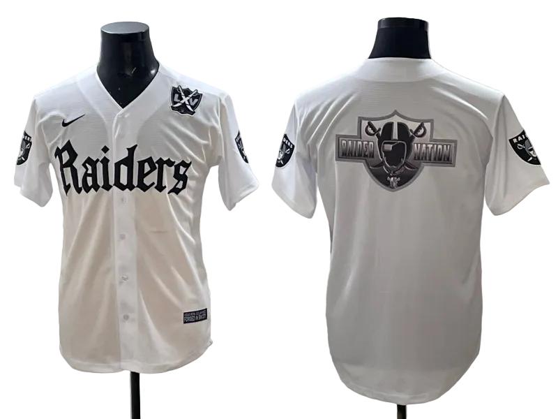 Custom Las Vegas Raiders LOGO White Black Gray Limited Baseball Jersey -All Stitched