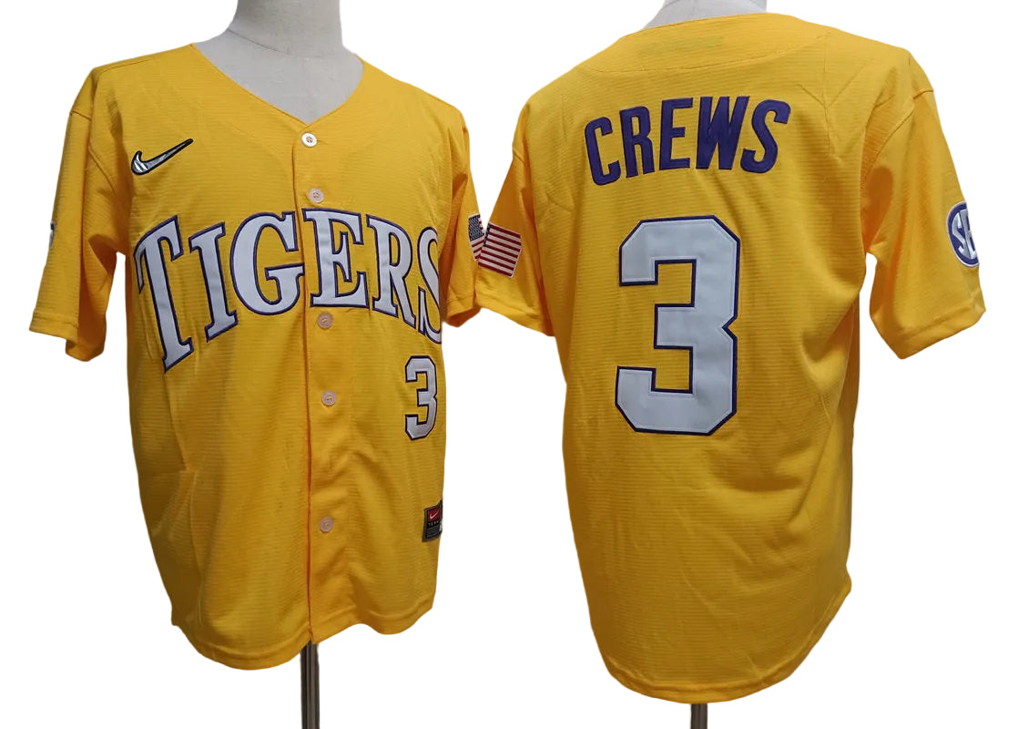 Custom Dylan Crews #3 LSU Tigers Gold White Purple Limited Baseball Jersey -All Stitched