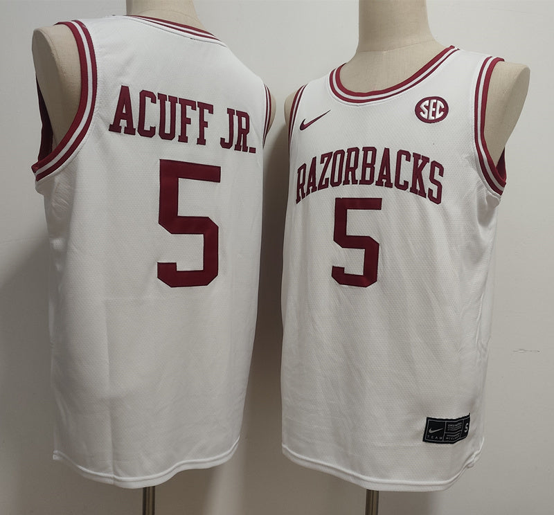 Custom Darius Acuff Jr. #5 Arkansas Razorbacks Cardinal White Basketball Jersey -All Stitched