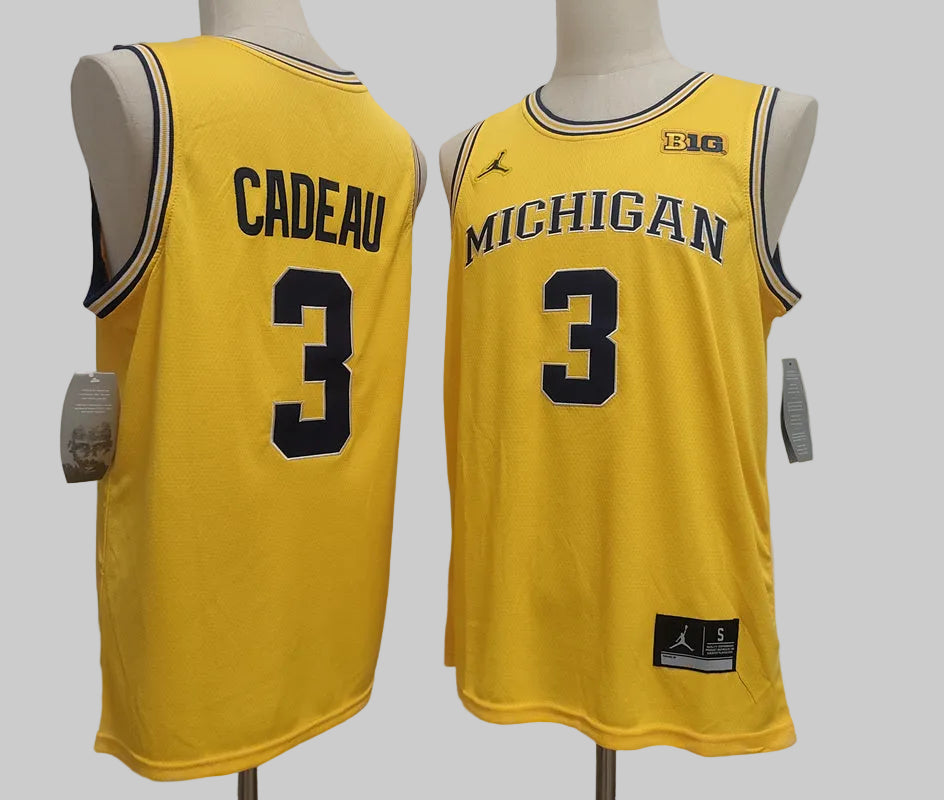 Men's Michigan Wolverines #3 Elliot Cadea Gold Basketball Jersey All Stitched