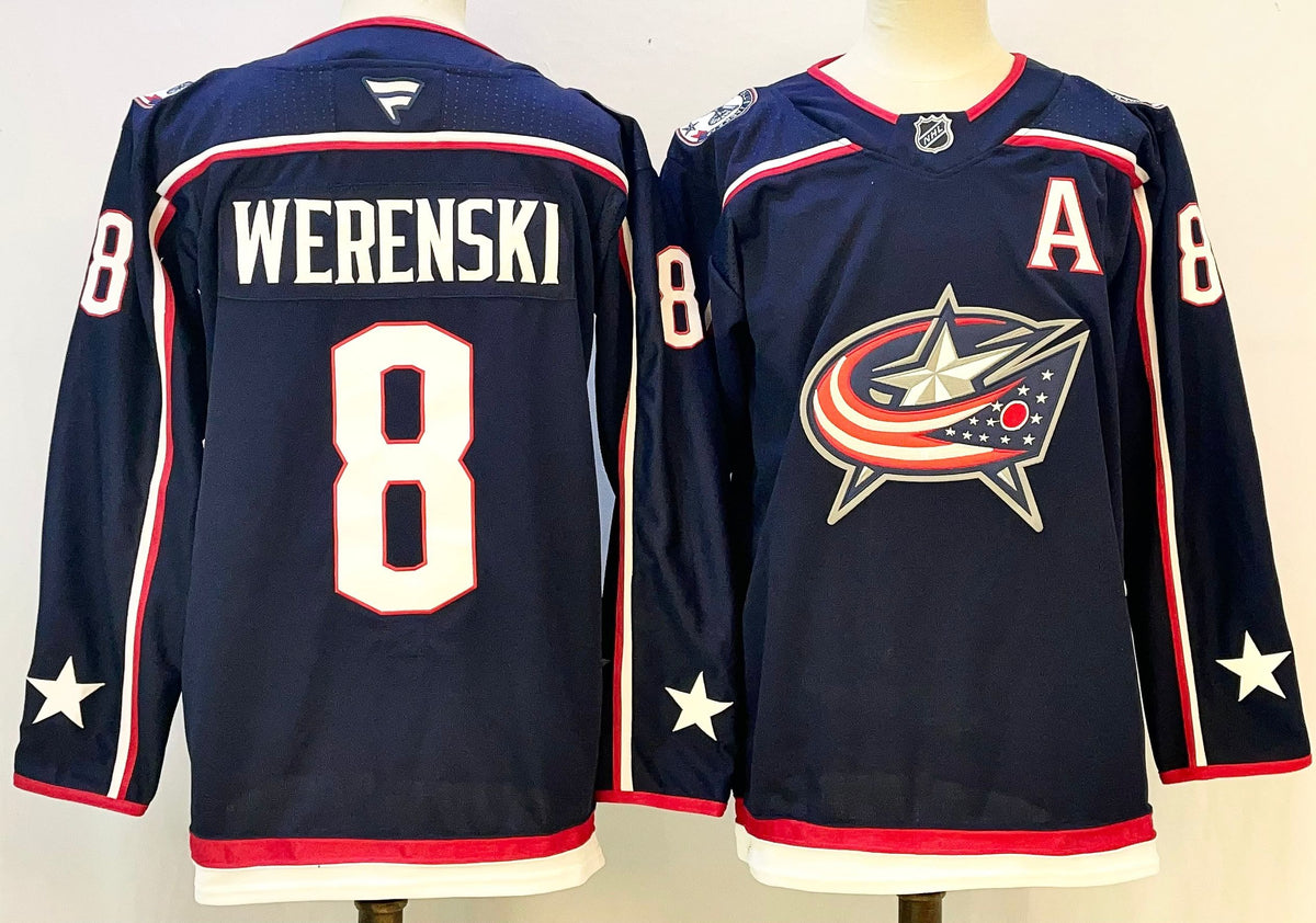 Custom Name Number Zach Werenski Columbus Blue Jackets Navy Hockey Jersey -All Stitched