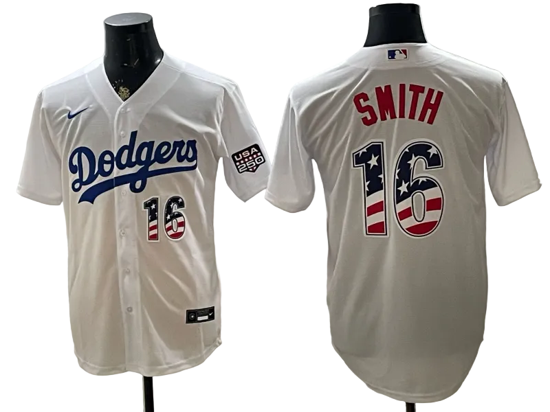 Custom Dodgers White USA 250 Fourth of July Baseball Jersey -All Stitched