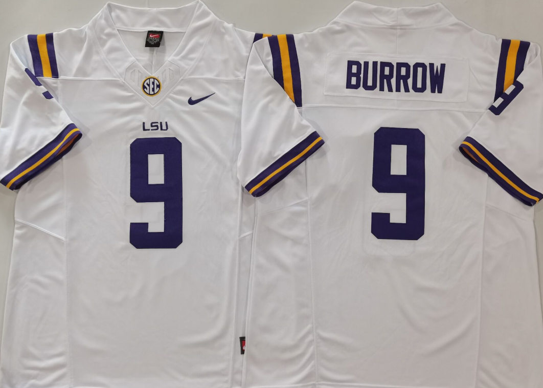Custom Joe Burrow #9 LSU Tigers White Purple Limited Football Jersey -All Stitched
