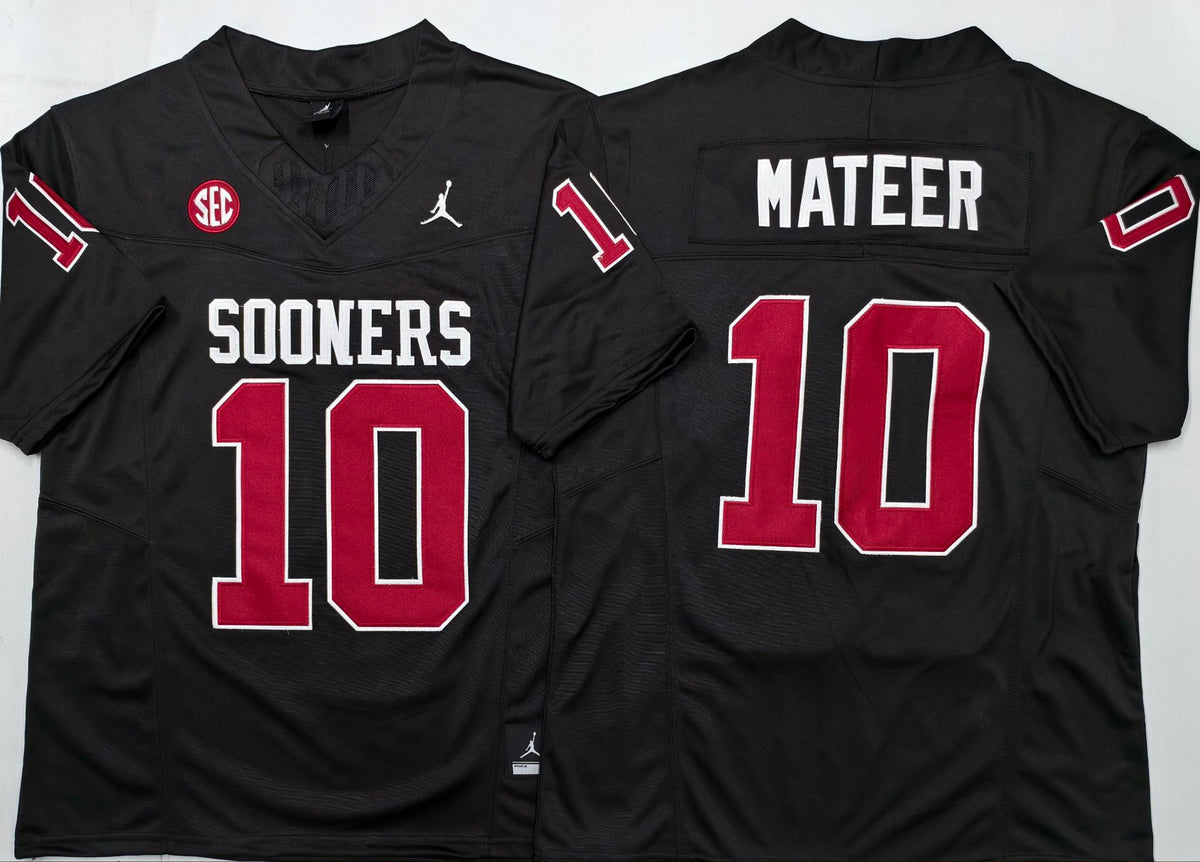 Custom Men's John Mateer #10 Oklahoma Sooners Crimson Black White Limited Football Jersey -All Stitched