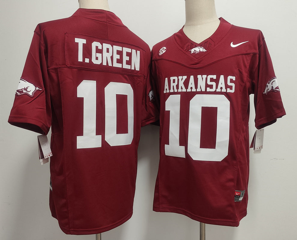 Custom Taylen Green #10 Arkansas Razorbacks Cardinal White Limited Football Jersey -All Stitched