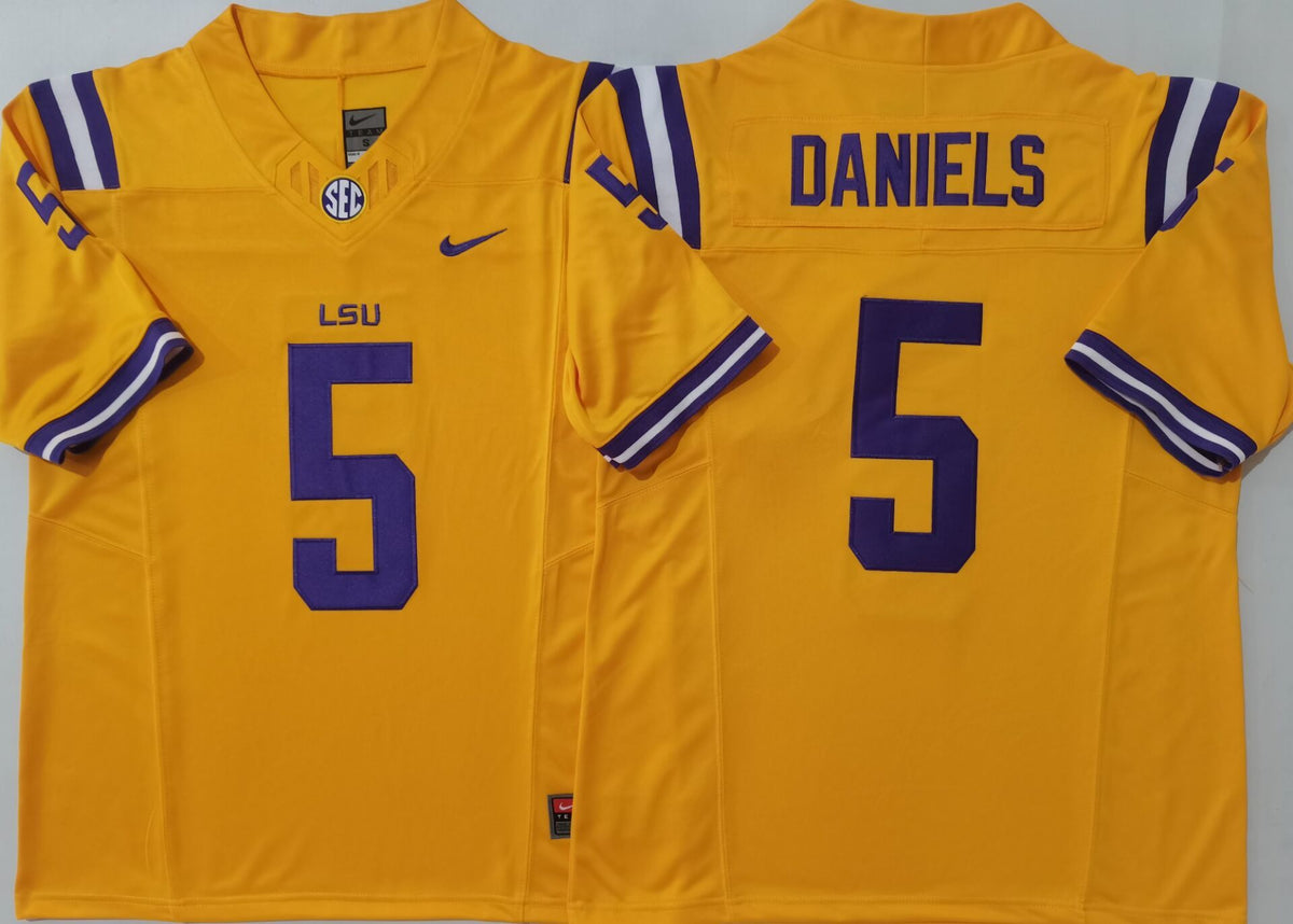 Custom Jayden Daniels #5 LSU Tigers Gold White Purple Limited Football Jersey -All Stitched