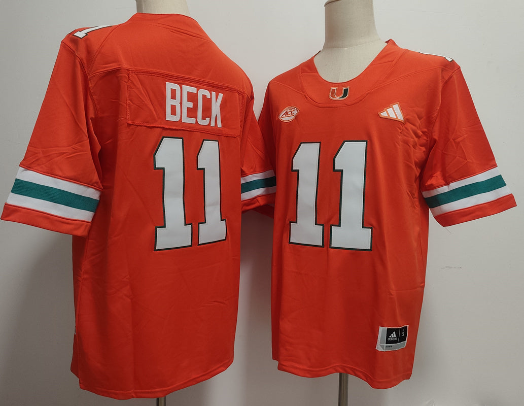 Custom Carson Beck #11 Miami Hurricanes Green Orange White Limited Football Jersey -All Stitched