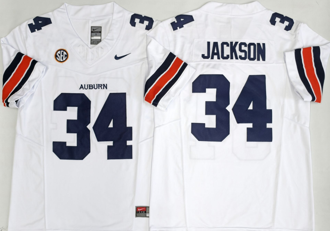 Custom Bo Jackson #34 Auburn Tigers White Navy Limited Football Jersey -All Stitched