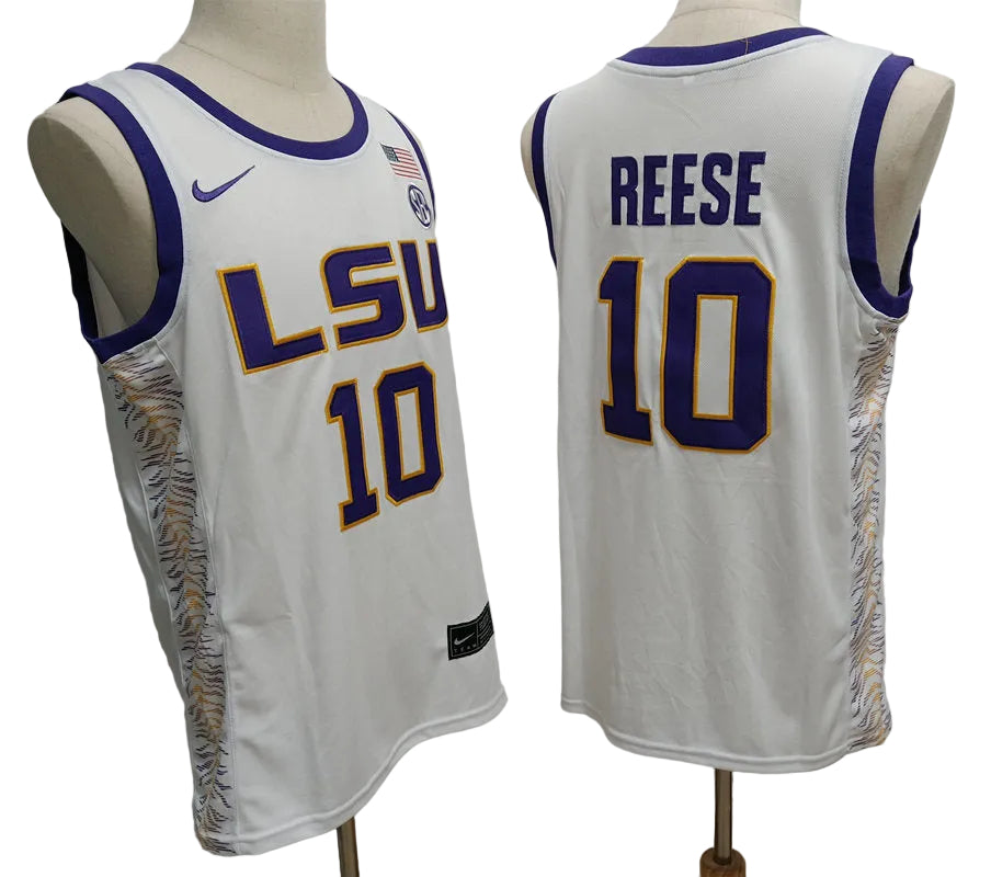 Custom Angel Reese #10 LSU Tigers Purple Gold White Limited Basketball Jersey -All Stitched