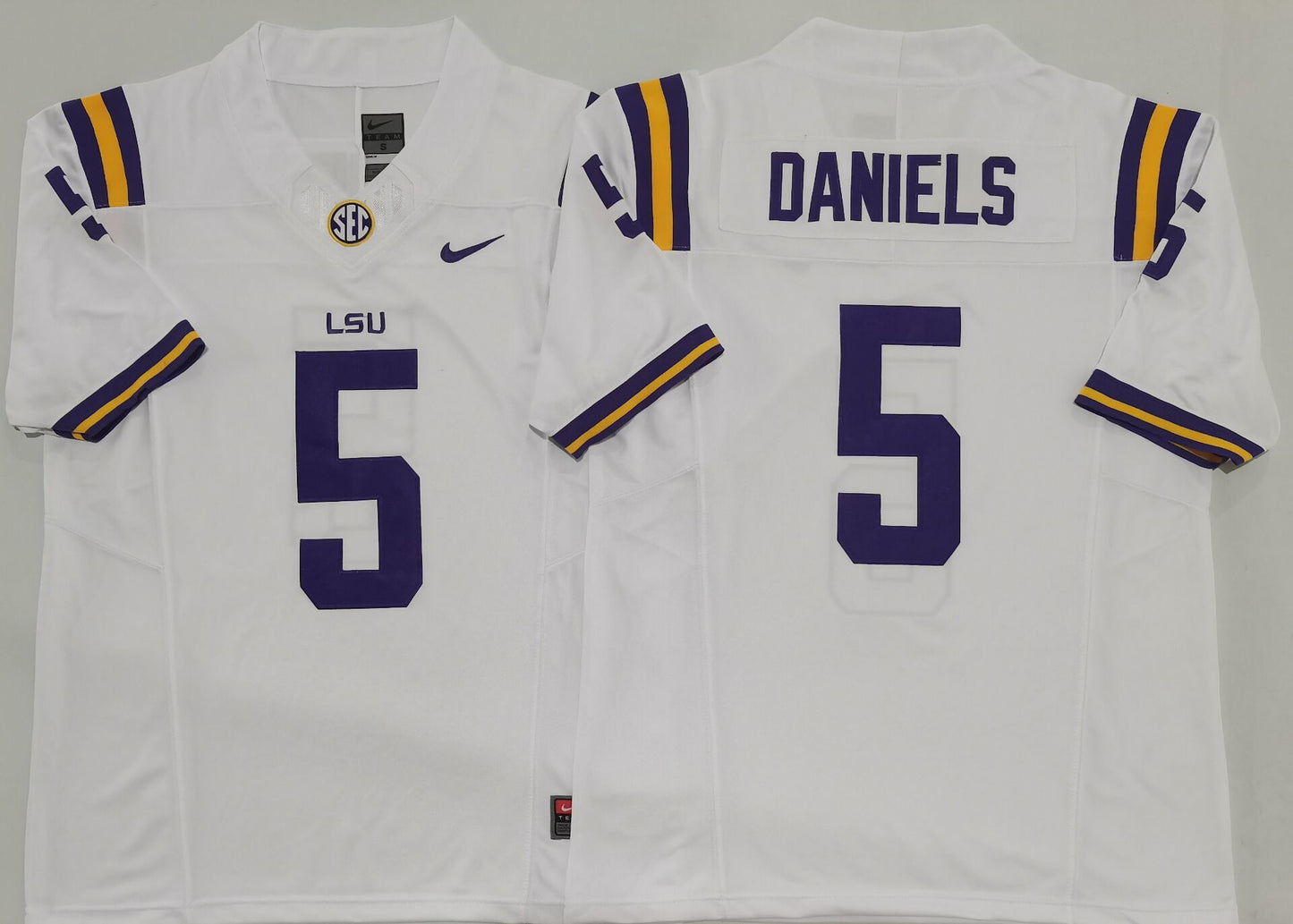 Men's Jayden Daniels #5 LSU Tigers Vapor Orange Purple White Football Jersey -All Stitched