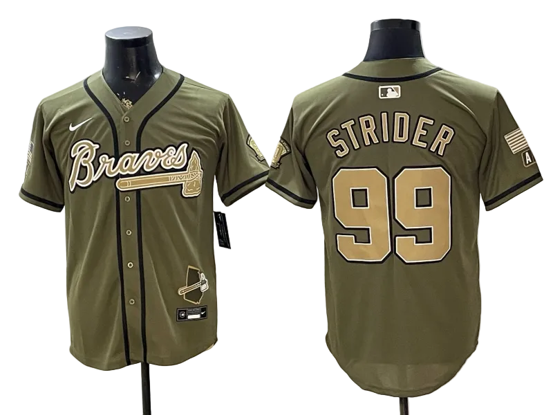 Custom Braves Olive 2026 Armed Forces Day Baseball Jersey -All Stitched