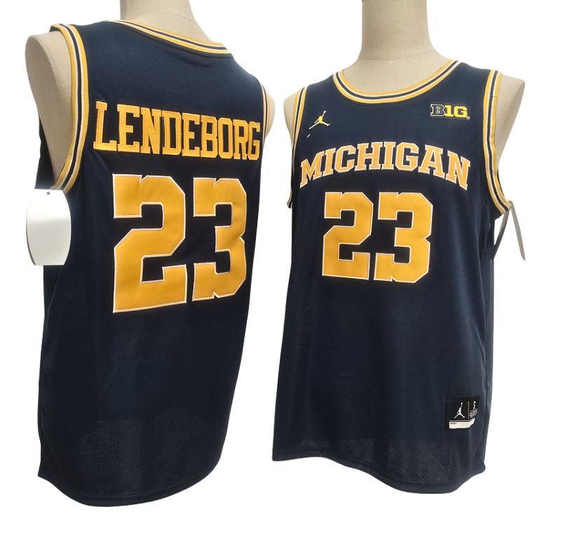 Men's Michigan Wolverines #23 Yaxel Lendeborg White Navy Gold Basketball Jersey All Stitched