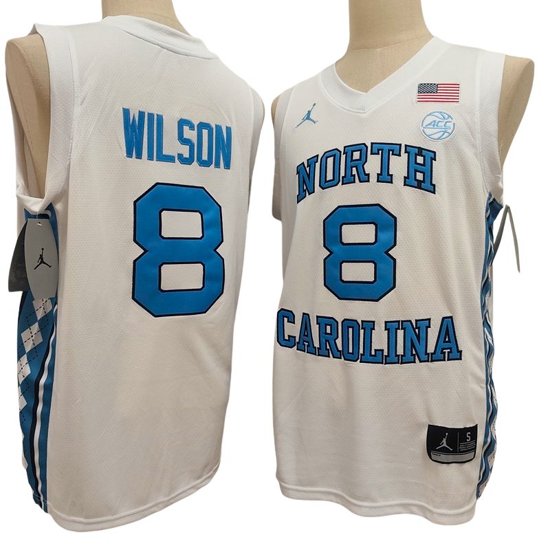 Men's North Carolina Tar Heels #8 Caleb Wilson Blue White Basketball Jersey All Stitched