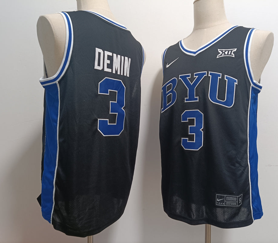 Custom Egor Demin #3 BYU Cougars Royal White Black Basketball Jersey -All Stitched