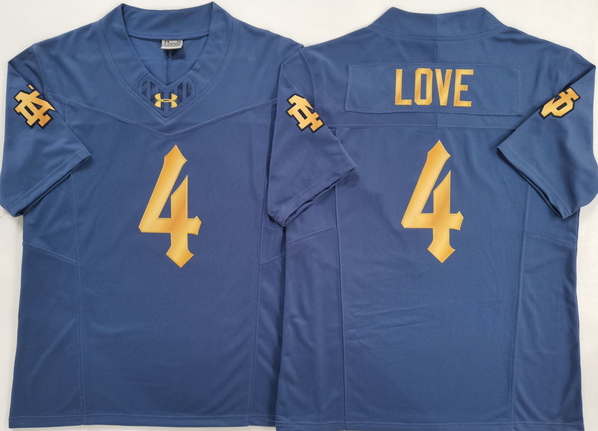 Custom Jeremiyah Love #4 Notre Dame Fighting Irish Green White Navy Limited Football Jersey -All Stitched