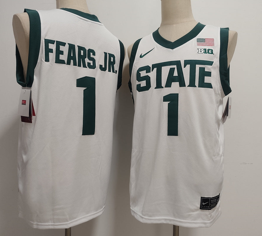 Custom Jeremy Fears Jr. #1 Michigan State Spartans Green White Basketball Jersey -All Stitched