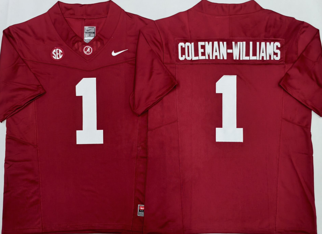 Custom Ryan Coleman-Williams #1 Alabama Crimson Tide Crimson White Black Limited Football Jersey -All Stitched