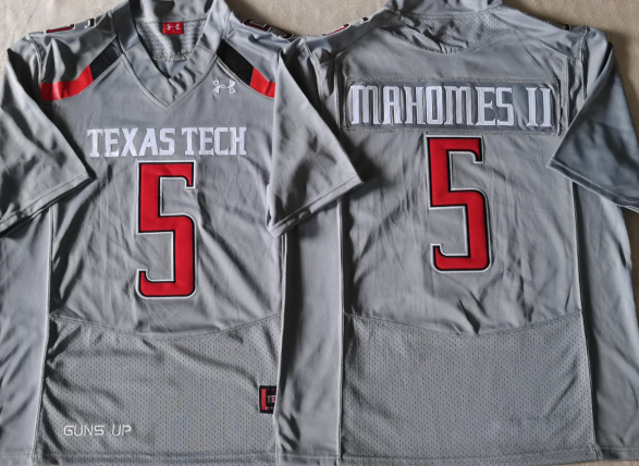Custom Patrick Mahomes #15 Texas Tech Red Raiders Gray Black White Red Limited Football Jersey -All Stitched