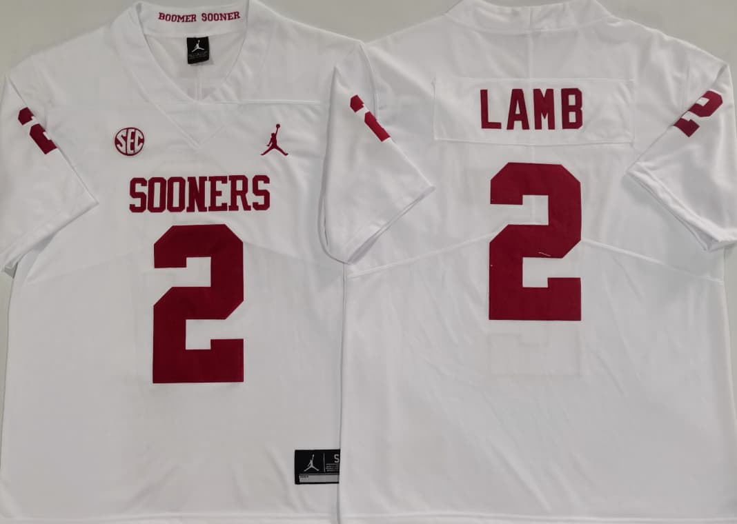 Men's CeeDee Lamb #2 Oklahoma Sooners Crimson Vapor Red White Football Jersey -All Stitched