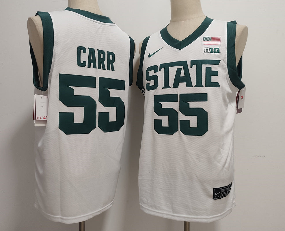 Custom Coen Carr #55 Michigan State Spartans Green White Basketball Jersey -All Stitched