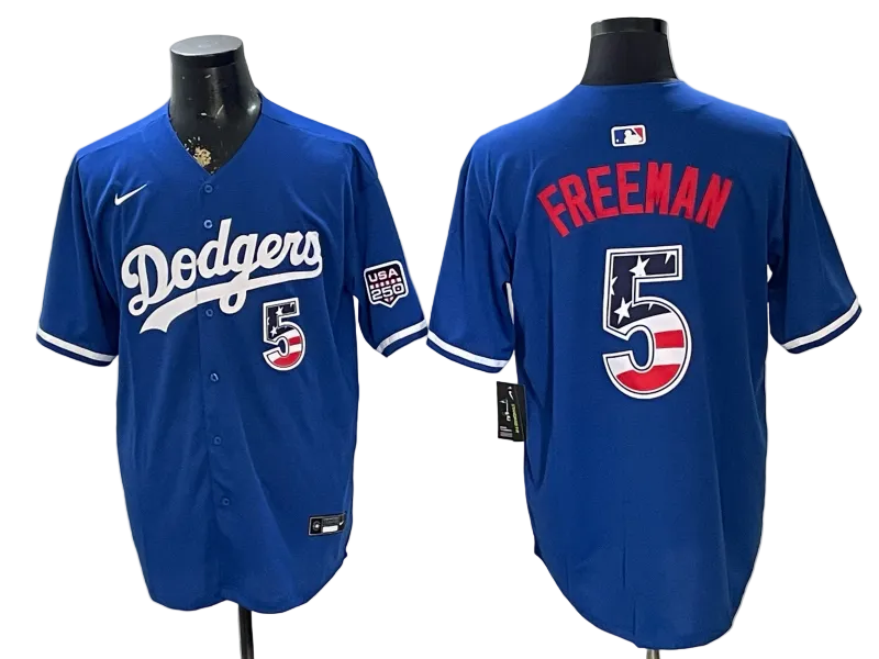 Custom Dodgers Royal USA 250 Fourth of July Baseball Jersey -All Stitched