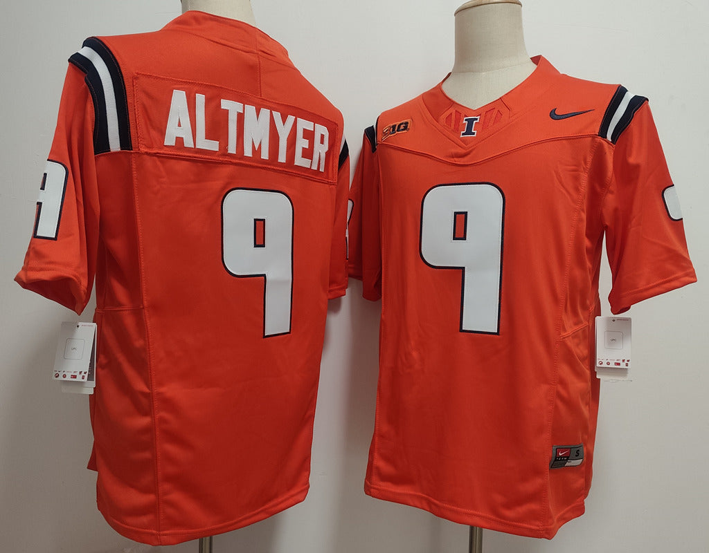 Custom Luke Altmyer #9 Illinois Fighting Illini Navy White Orange Limited Football Jersey -All Stitched