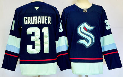 Custom Name Number Seattle Kraken Home Deep Sea Blue Alternate Black Hockey Jersey -All Stitched