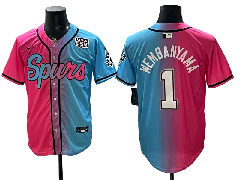 2026 Stephon Castle Dylan Harper De'Aaron Fox Victor Wembanyama San Antonio Spurs USA 250th Anniversary Limited Pink Green Split Baseball Jersey -All Stitched