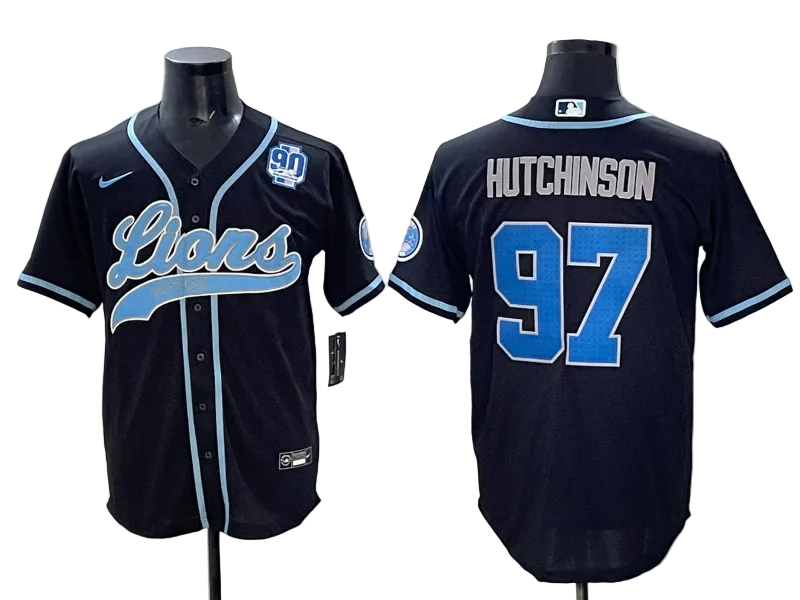 Custom Detroit Lions Malcolm Rodriguez Blue Black Stitched Baseball Jersey -All Stitched