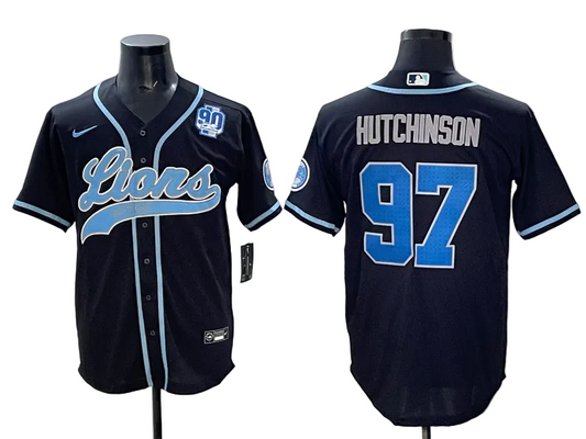 Custom Detroit Lions Malcolm Rodriguez Blue Black Stitched Baseball Jersey -All Stitched
