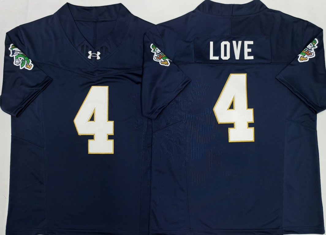 Custom Jeremiyah Love #4 Notre Dame Fighting Irish Green White Navy Limited Football Jersey -All Stitched