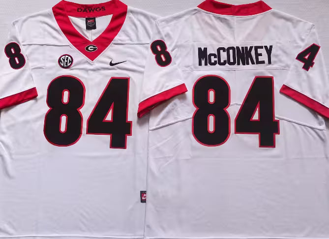 Men's Ladd McConkey Black Vapor Jersey #84 Red White Georgia Bulldogs Stranger Things Edition-All Stitched