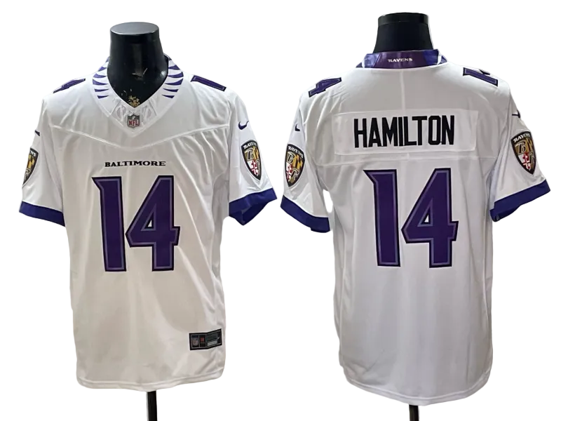Custom Kyle Hamilton White Black Purple Alternate Limited Football Jersey -All Stitched