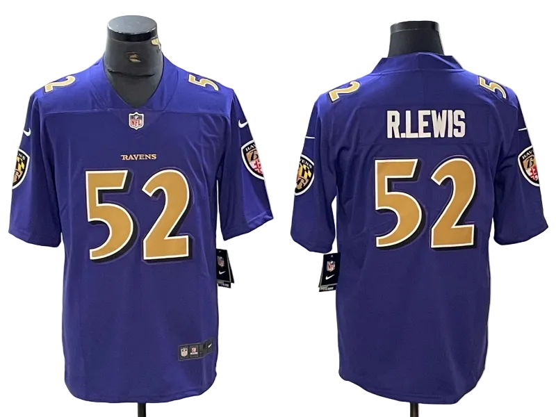 Custom Ray Lewis White Black Purple Alternate Limited Football Jersey -All Stitched