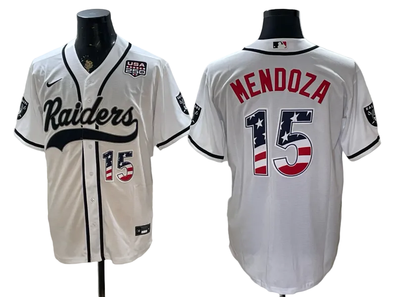 Custom Fernando Mendoza Raiders Black White Gray 250 USA Limited Baseball Jersey -All Stitched
