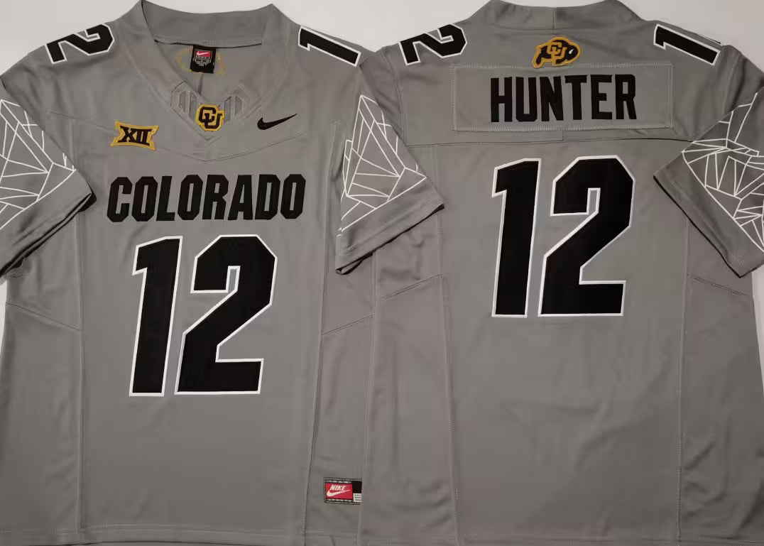 Men's Travis Hunter White Vapor Jersey #12 Black Gray Gold Colorado Buffaloes -All Stitched