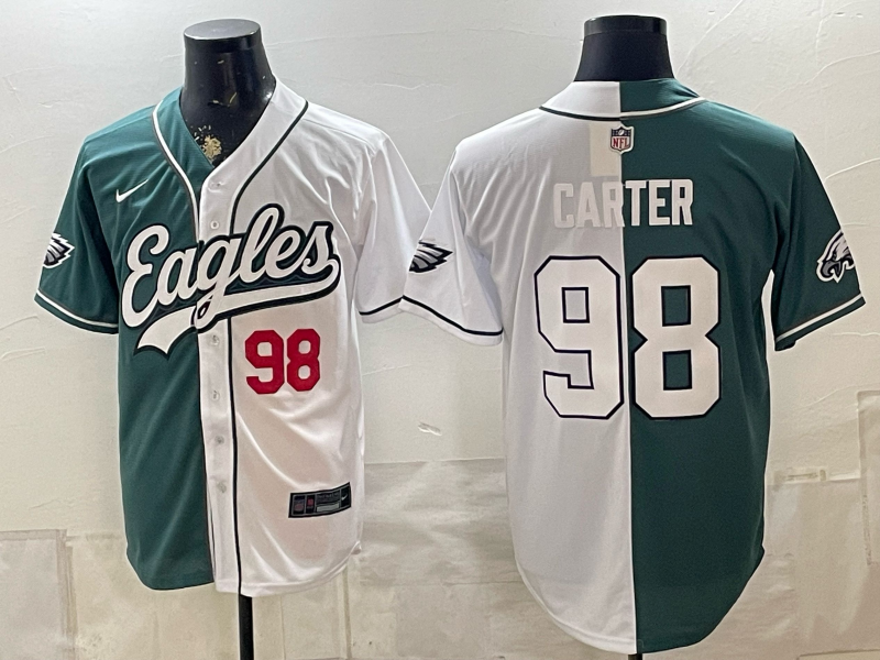 Custom Saquon Barkley Philadelphia Eagles Split White Green Stitched Baseball Jersey -All Stitched