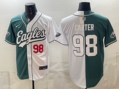 Custom Saquon Barkley Philadelphia Eagles Split White Green Stitched Baseball Jersey -All Stitched