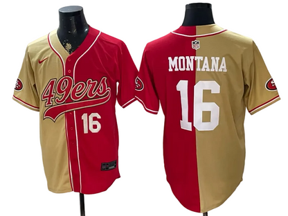Custom San Francisco 49ers LOGO Split Scarlet Limited Baseball Jersey -All Stitched