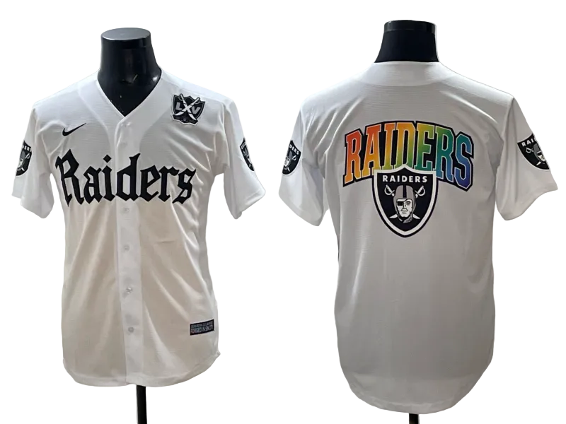 Custom Las Vegas Raiders LOGO White Black Gray Limited Baseball Jersey -All Stitched