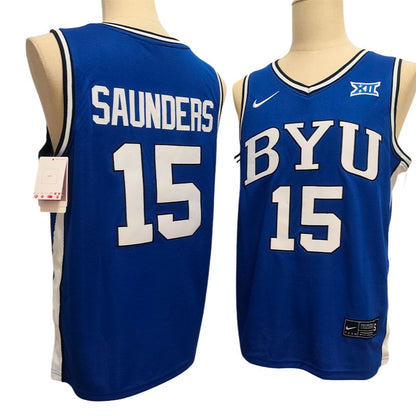 Men's BYU Cougars #15 Richie Saunders Blue White Basketball Jersey All Stitched