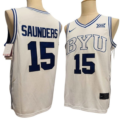 Men's BYU Cougars #15 Richie Saunders Blue White Basketball Jersey All Stitched