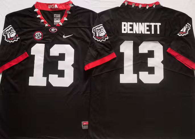 Men's Stetson Bennett Black Vapor Jersey #13 Red White Georgia Bulldogs Stranger Things Edition-All Stitched