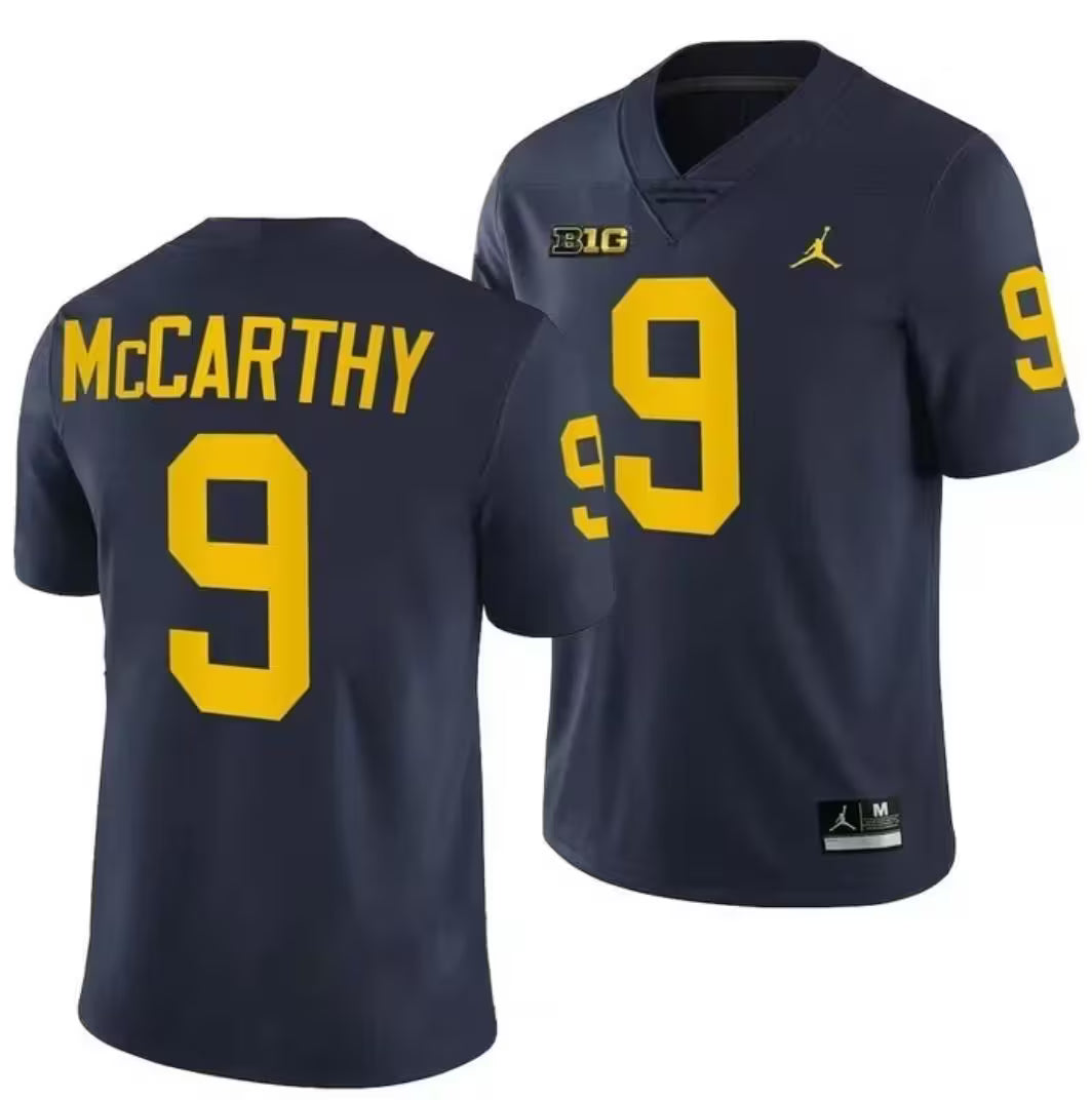 Men's J.J. McCarthy White Vapor Jersey #9 Gold Navy Michigan Wolverines -All Stitched