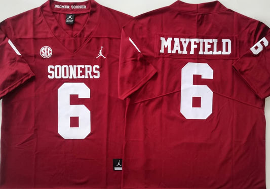 Men's Baker Mayfield #6 Oklahoma Sooners Crimson Vapor Red White Football Jersey -All Stitched