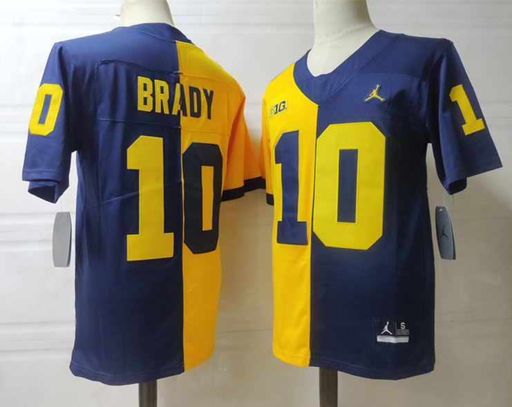 Custom Tom Brady #10 Michigan Wolverines Split Maize Navy White Limited Football Jersey -All Stitched