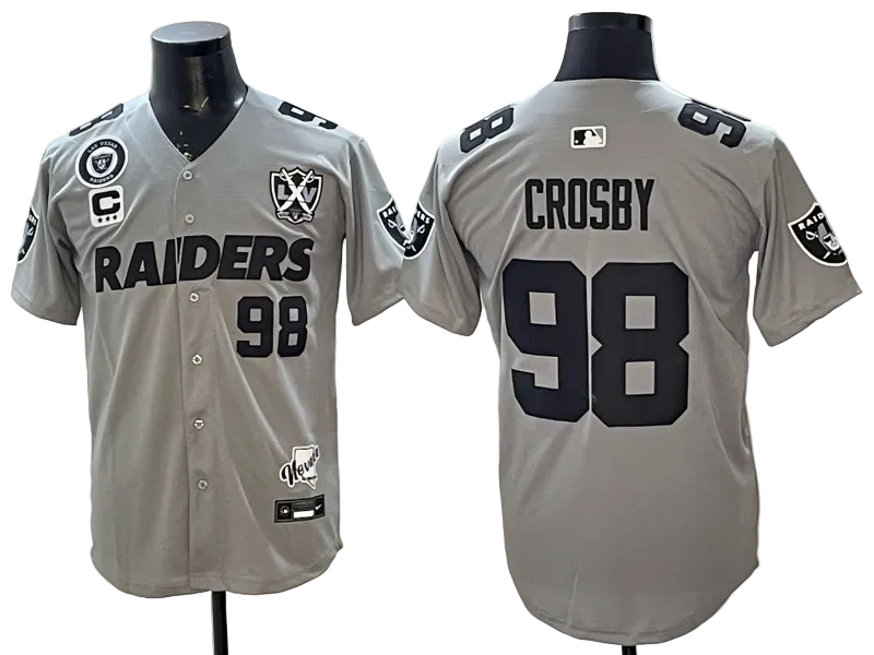 Custom Maxx Crosby Las Vegas Raiders White Black Gray Limited Baseball Jersey -All Stitched
