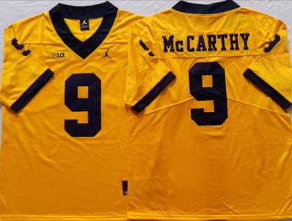 Men's J.J. McCarthy White Vapor Jersey #9 Gold Navy Michigan Wolverines -All Stitched